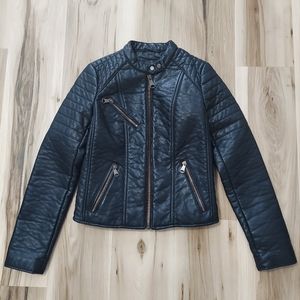 Marc New York Andrew Marc Womens Black Faux Leather Jacket Full Zip XS